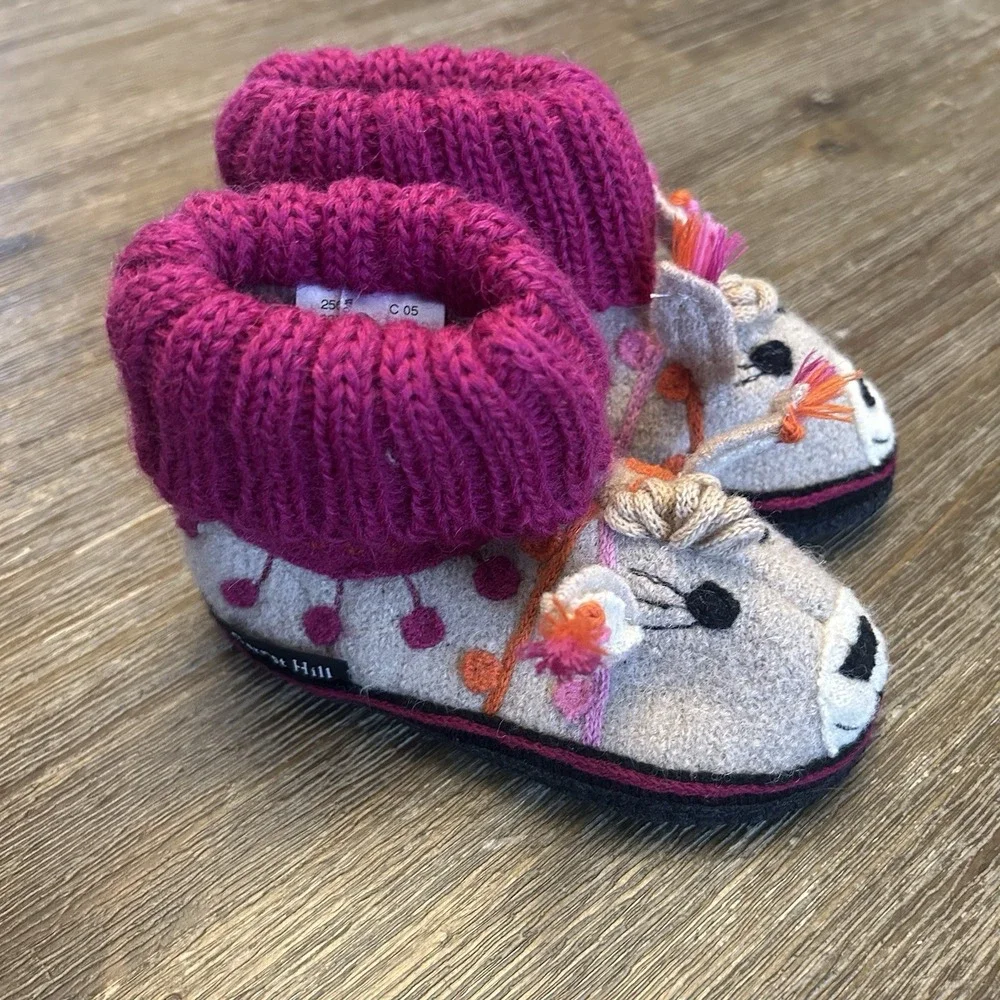 Haflinger Garnet Hill Kids Boiled Wool Llama Slippers Size 05 Toddler New